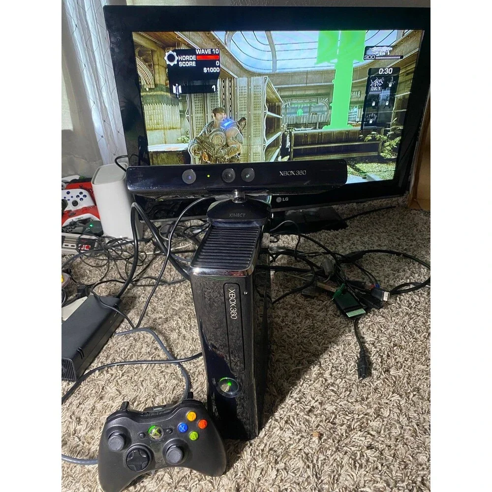 Microsoft Xbox 360 Slim 250GB console W Kinect Bundle Glossy Black X360 tested!